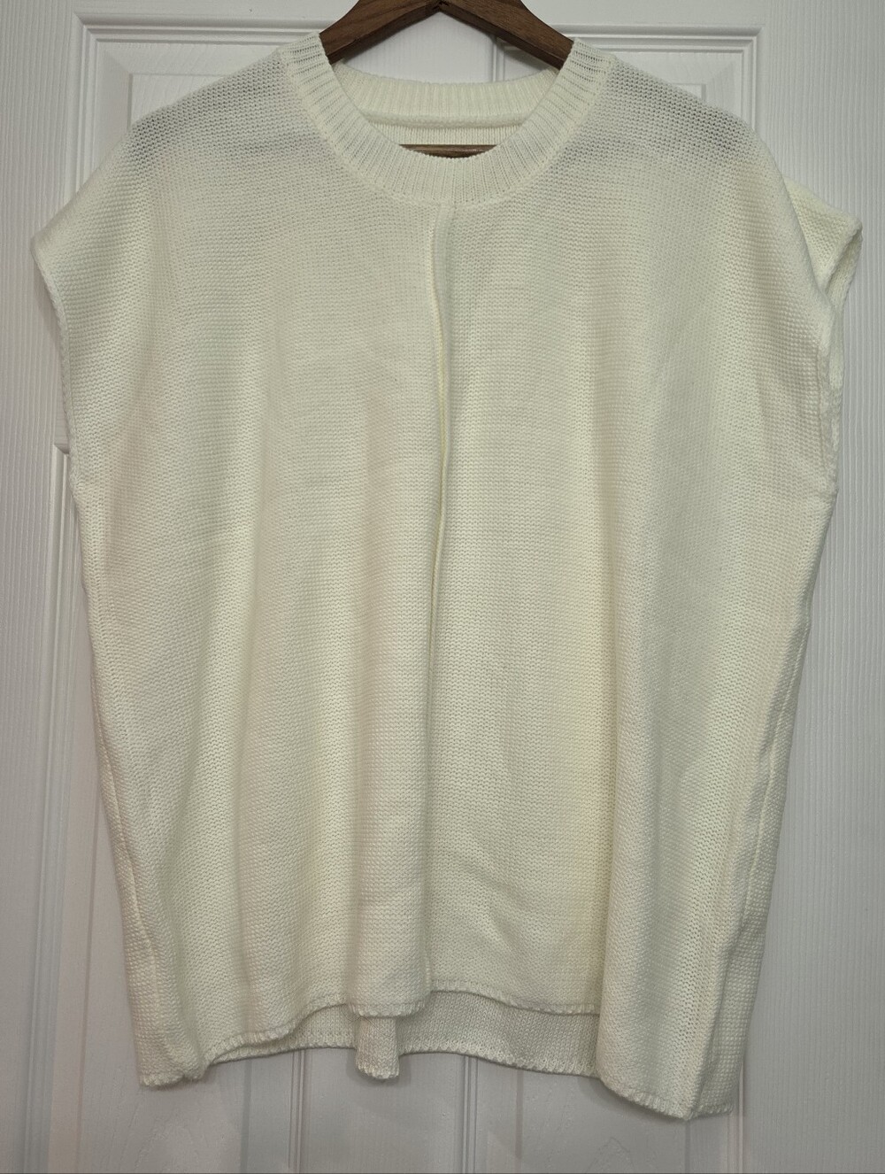 Cream Boxy Knit Crewneck Sweater Vest Cap Sleeve, XL
